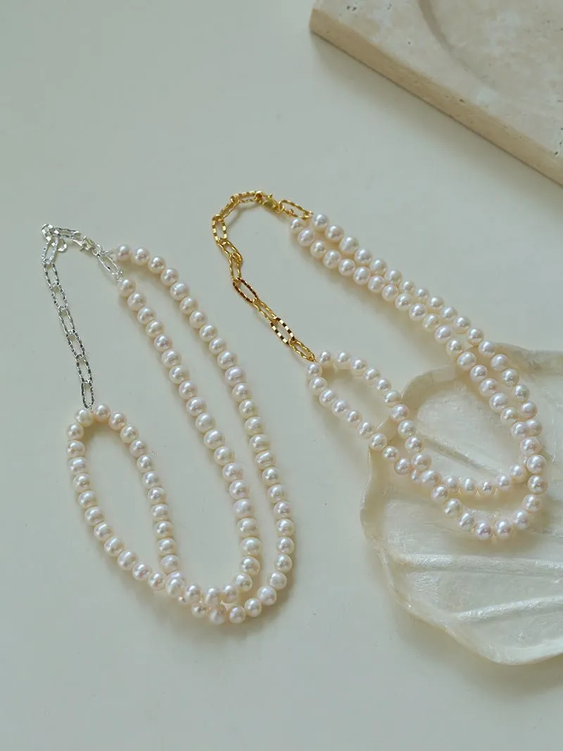 Oval Link Chain Splicing Double Layer Pearl Choker