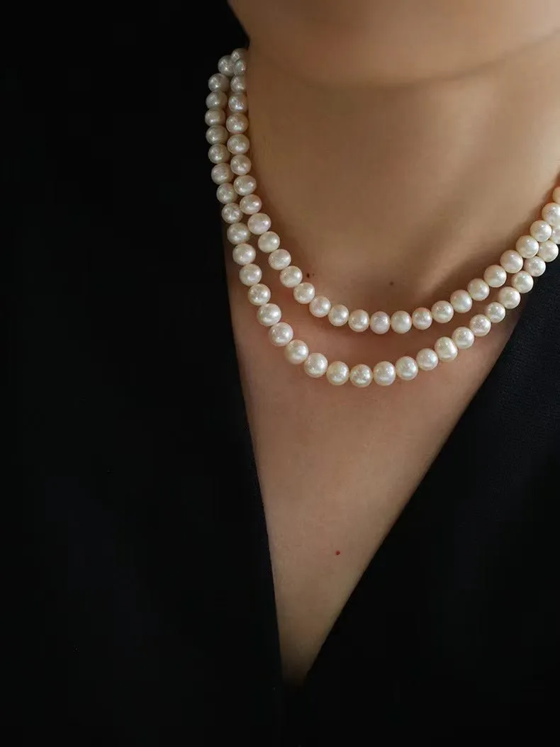 Oval Link Chain Splicing Double Layer Pearl Choker
