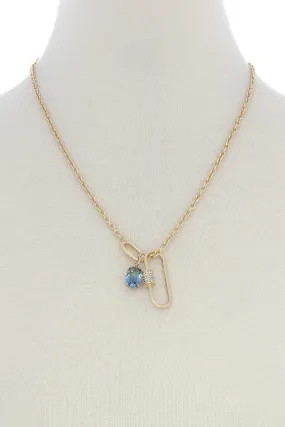 Oval Shape Rhinestone Charm Necklace