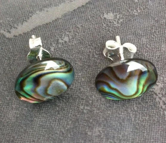 Paua Shell Oval Stud Earrings - by Mhairi Sim - Girl Paua