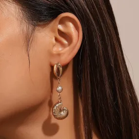 Pearl Charm Metallic Conch Shell Earrings