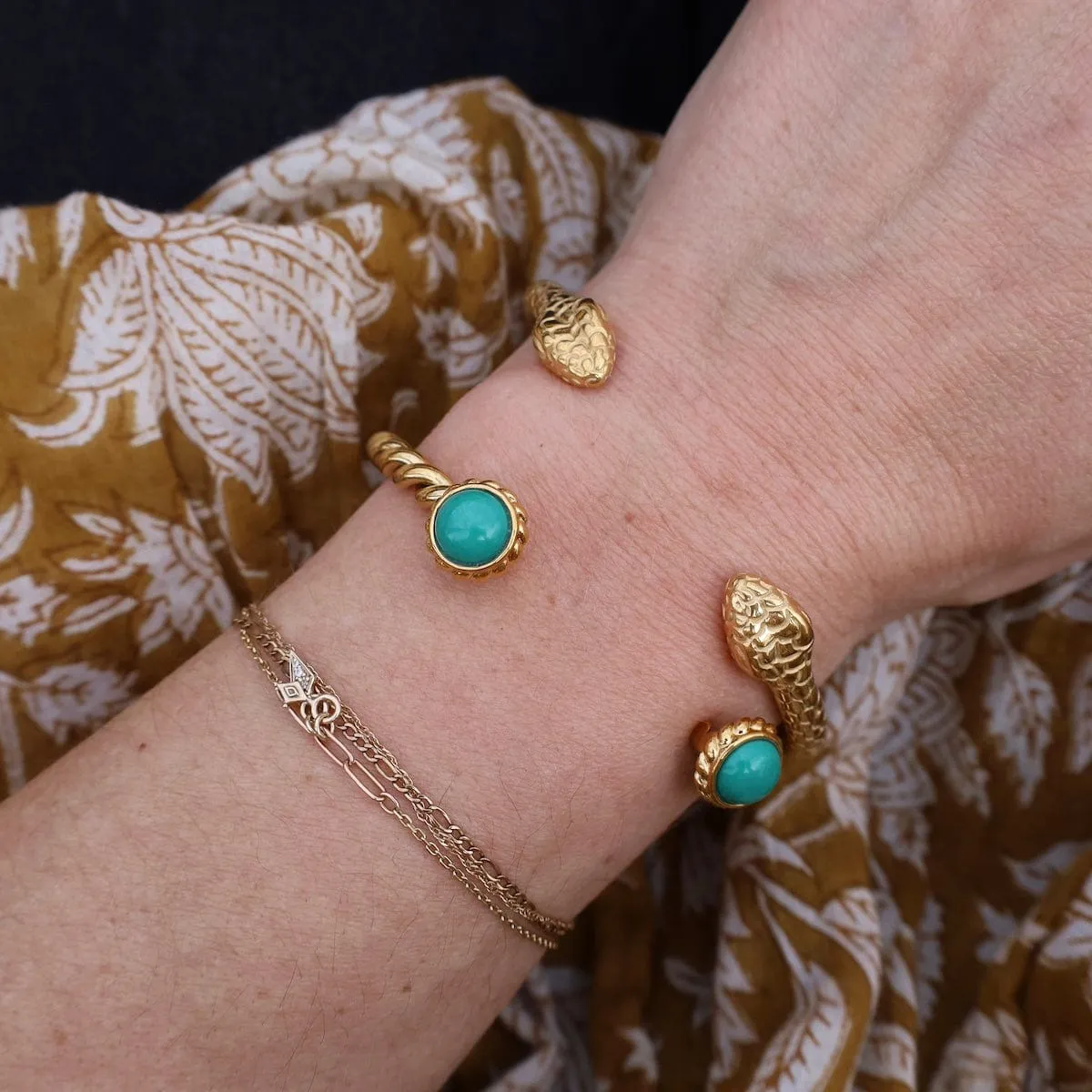 Pipa Green Two Stone Bangle Cuff Bracelet