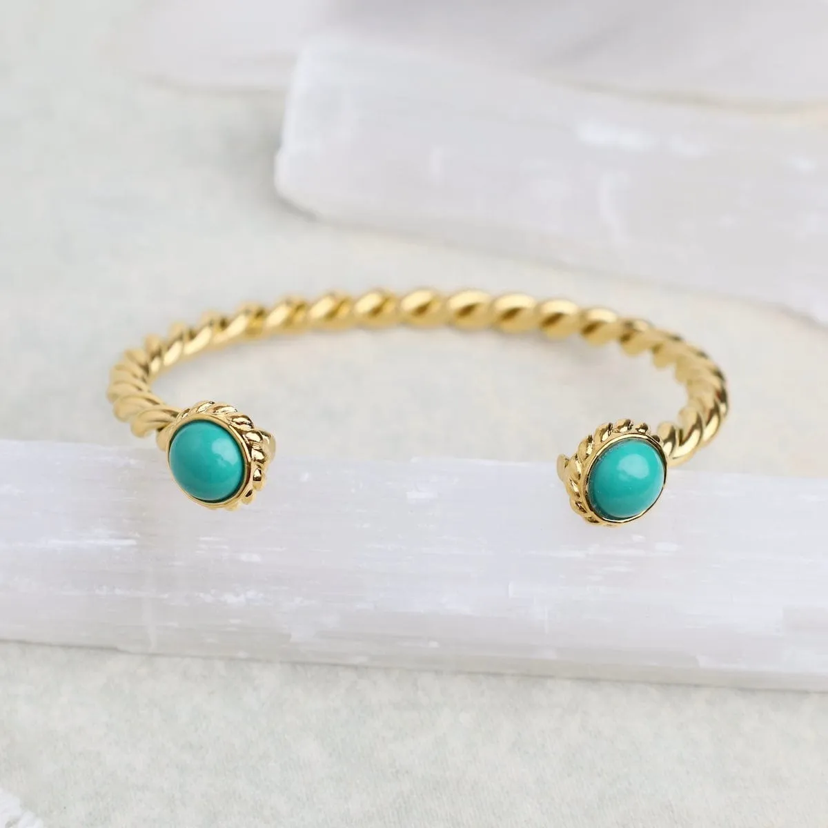 Pipa Green Two Stone Bangle Cuff Bracelet