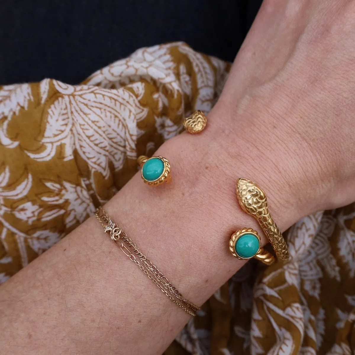 Pipa Green Two Stone Bangle Cuff Bracelet