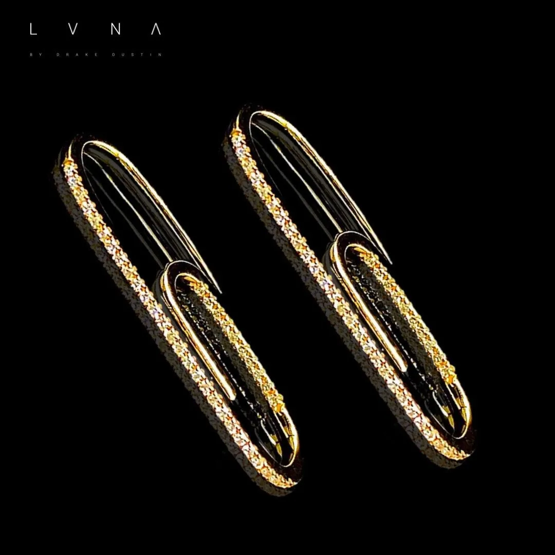 PREORDER | Golden Paperclip Studded Deco Diamond Earrings 14kt