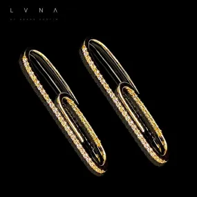 PREORDER | Golden Paperclip Studded Deco Diamond Earrings 14kt
