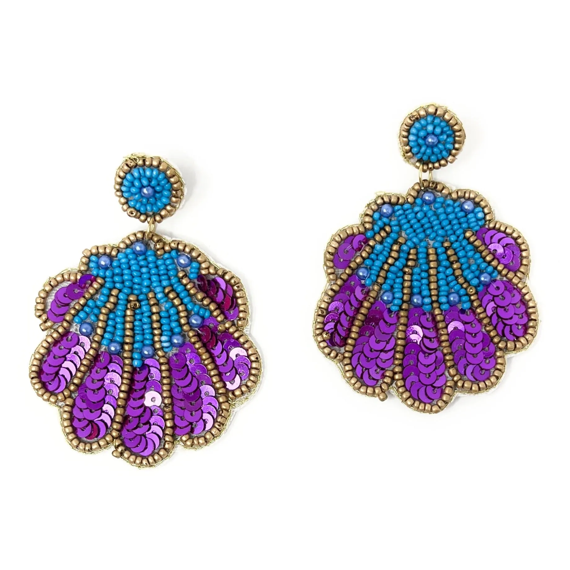 Purple Seashell Beaded Earrings