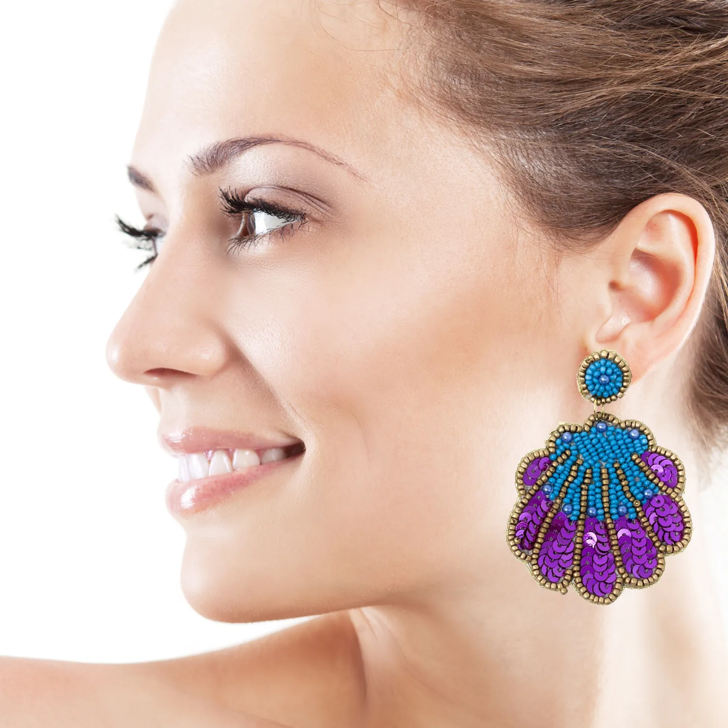 Purple Seashell Beaded Earrings