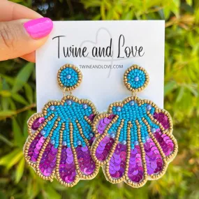 Purple Seashell Beaded Earrings