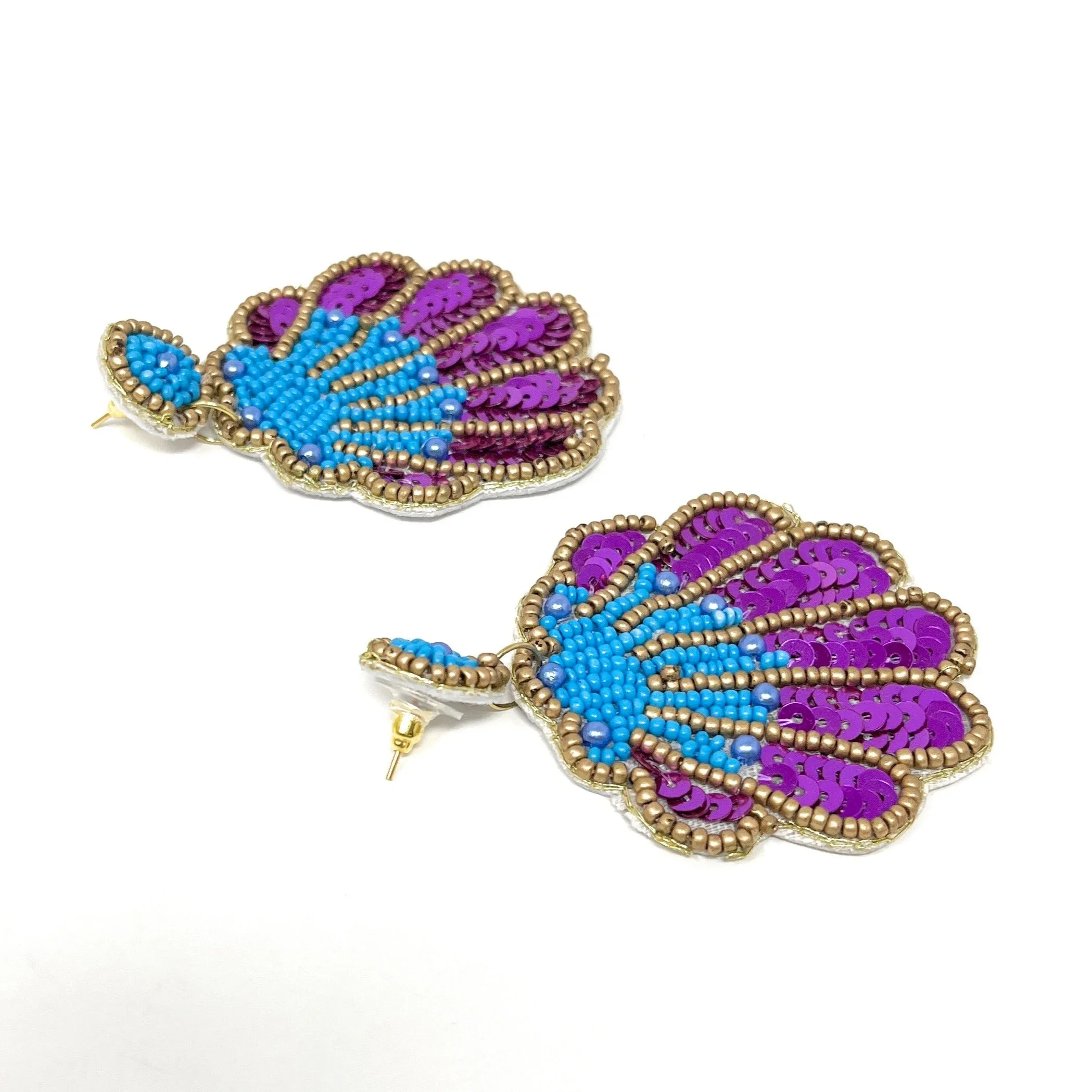 Purple Seashell Beaded Earrings