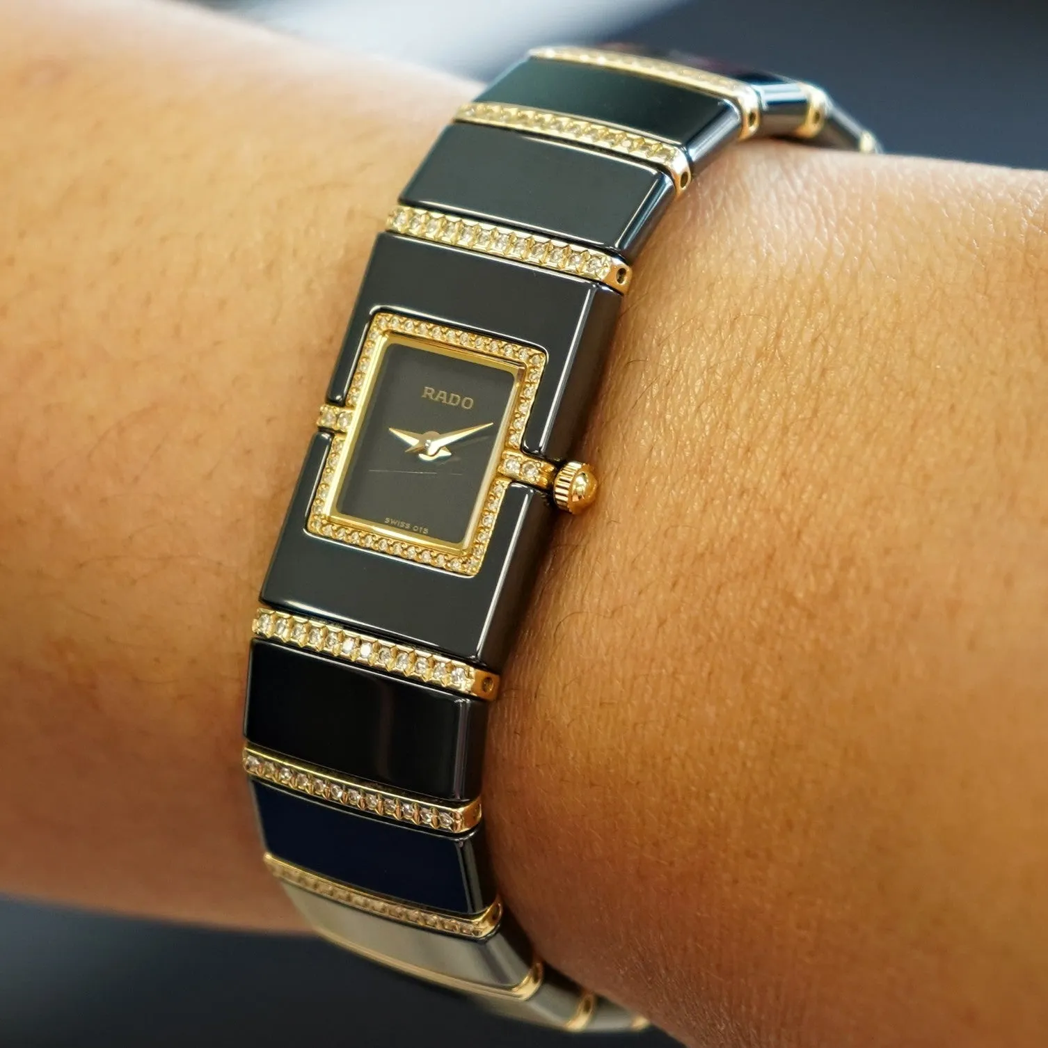 RADO Diastar Diaqueen Watch 18K Gold & Diamond Ceramic 963.0410.3 Wristwatch Swiss