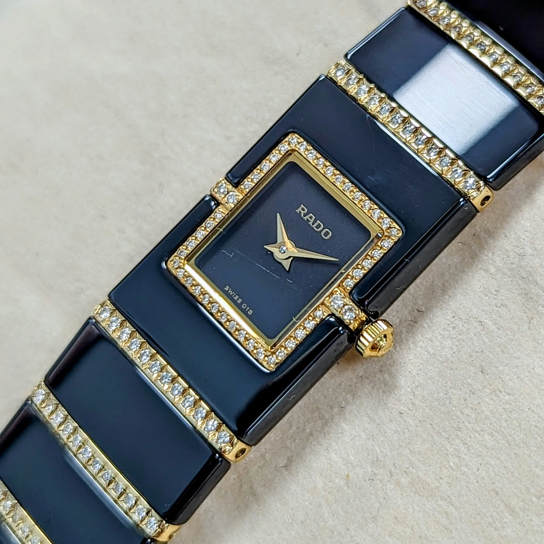 RADO Diastar Diaqueen Watch 18K Gold & Diamond Ceramic 963.0410.3 Wristwatch Swiss
