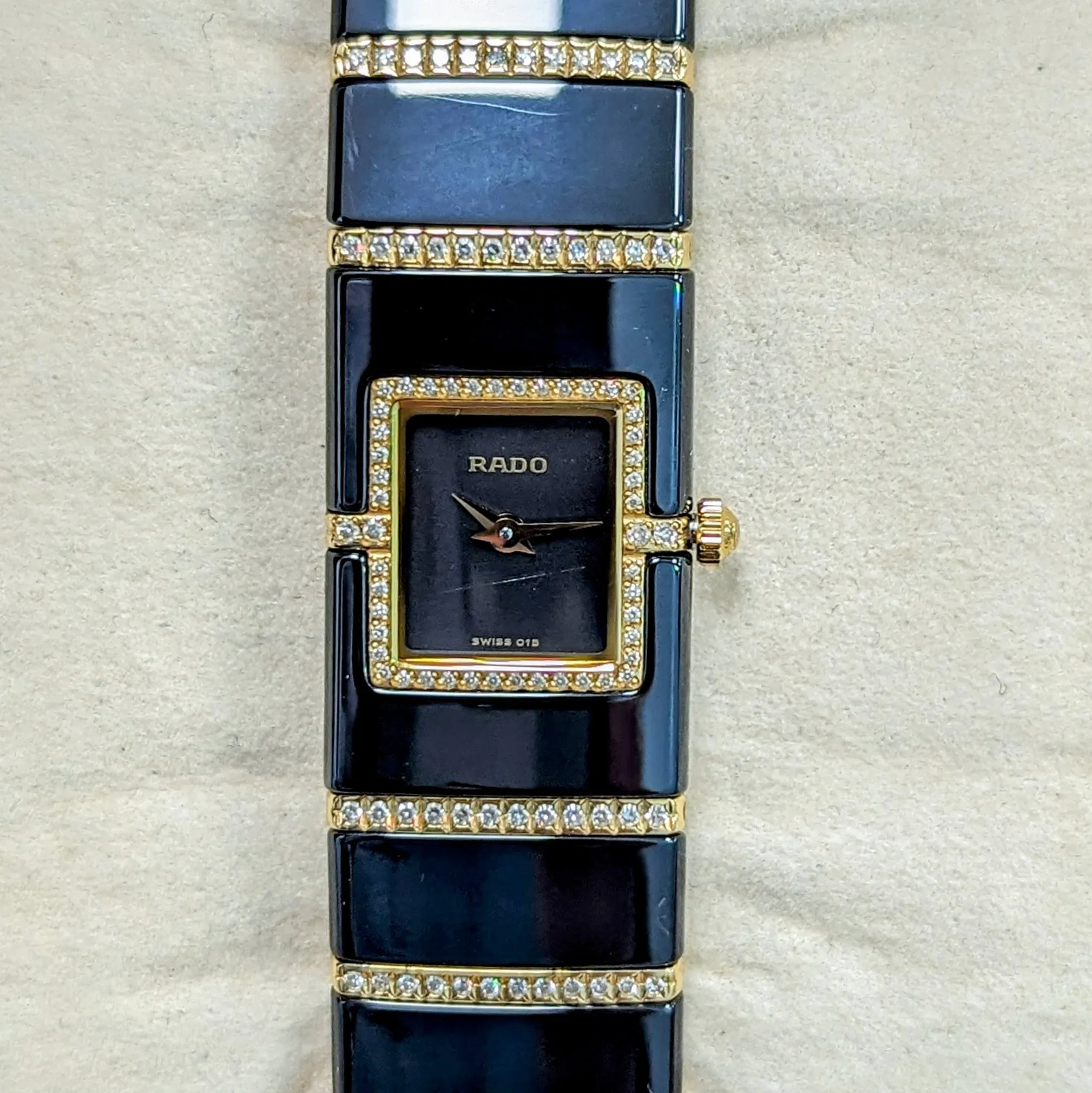 RADO Diastar Diaqueen Watch 18K Gold & Diamond Ceramic 963.0410.3 Wristwatch Swiss