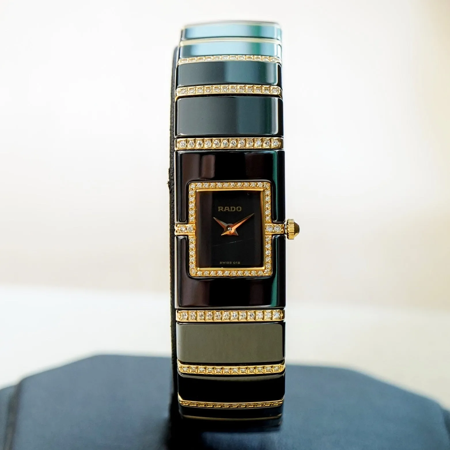 RADO Diastar Diaqueen Watch 18K Gold & Diamond Ceramic 963.0410.3 Wristwatch Swiss