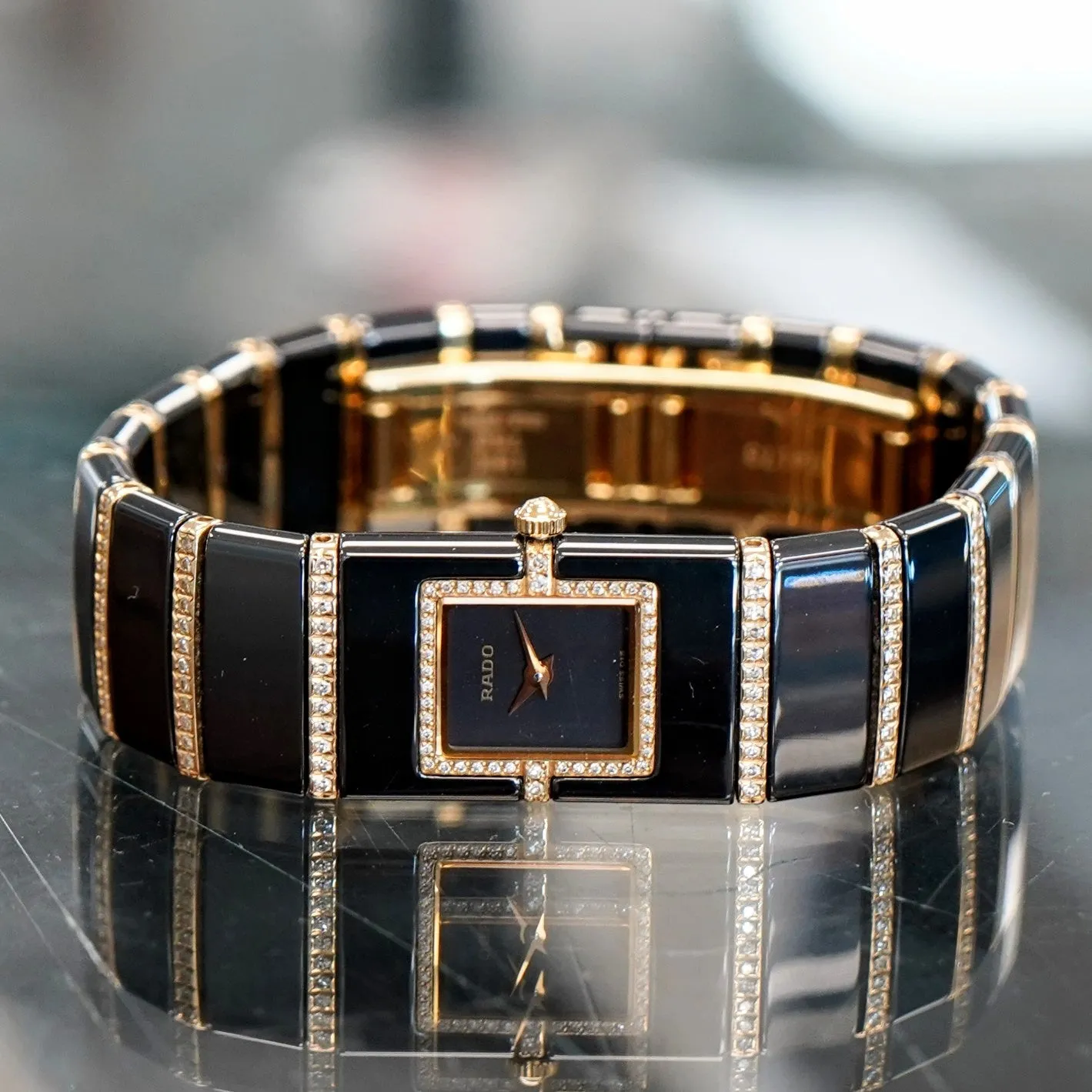 RADO Diastar Diaqueen Watch 18K Gold & Diamond Ceramic 963.0410.3 Wristwatch Swiss