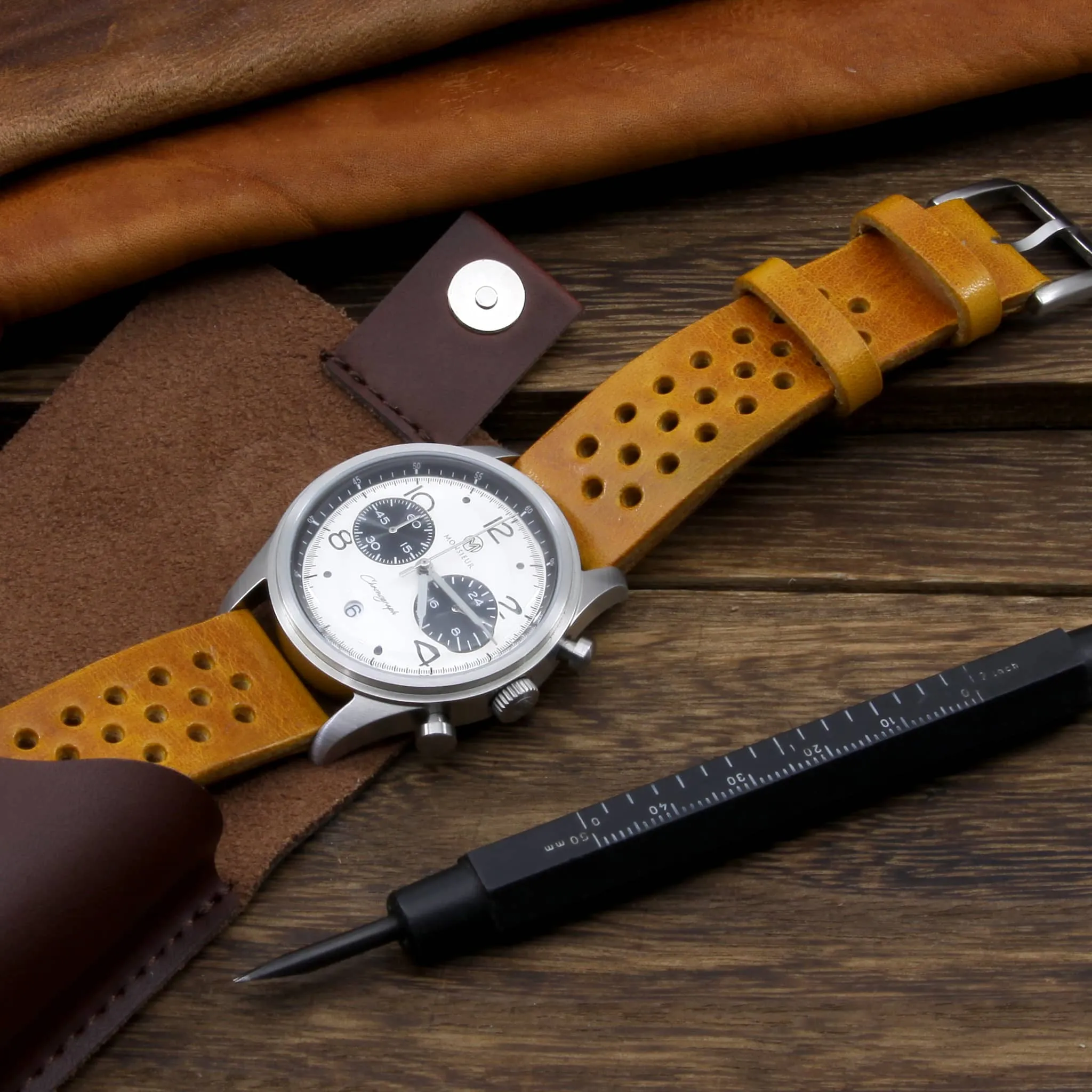 Rally Leather Watch Strap, Military 104 | Stitch-less
