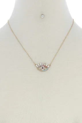 Rhinestone Eye Charm Necklace
