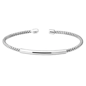 Rhodium Finish Sterling Silver Rounded Box Link Cuff Bracelet - LL7099B-RH