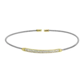 Rhodium Finish Sterling Silver Single Cable Cuff Bracelet - LL7005B-RH/G