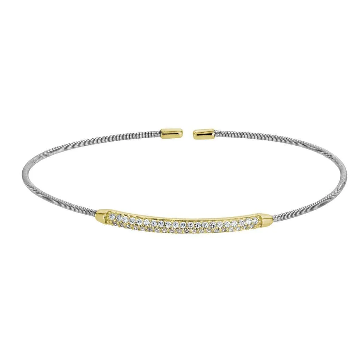 Rhodium Finish Sterling Silver Single Cable Cuff Bracelet - LL7005B-RH/G