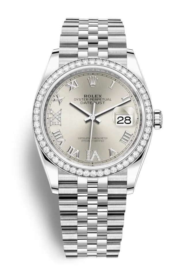 Rolex Datejust 36 Silver Diamond Dial Automatic Unisex Jubilee Watch 126284SRDJ