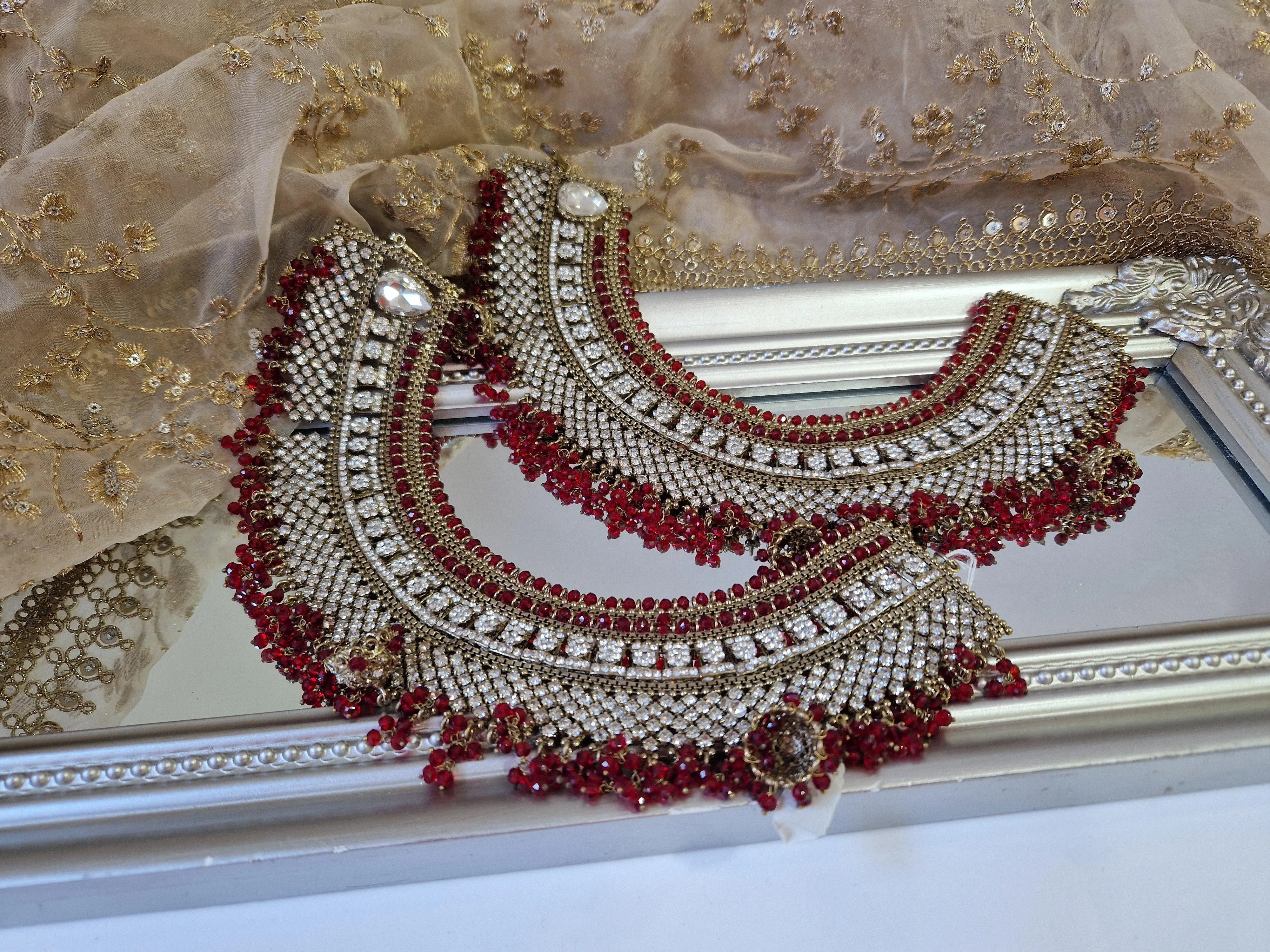 Royal Shaadi Antique Gold & Red Anklets (slight fault)