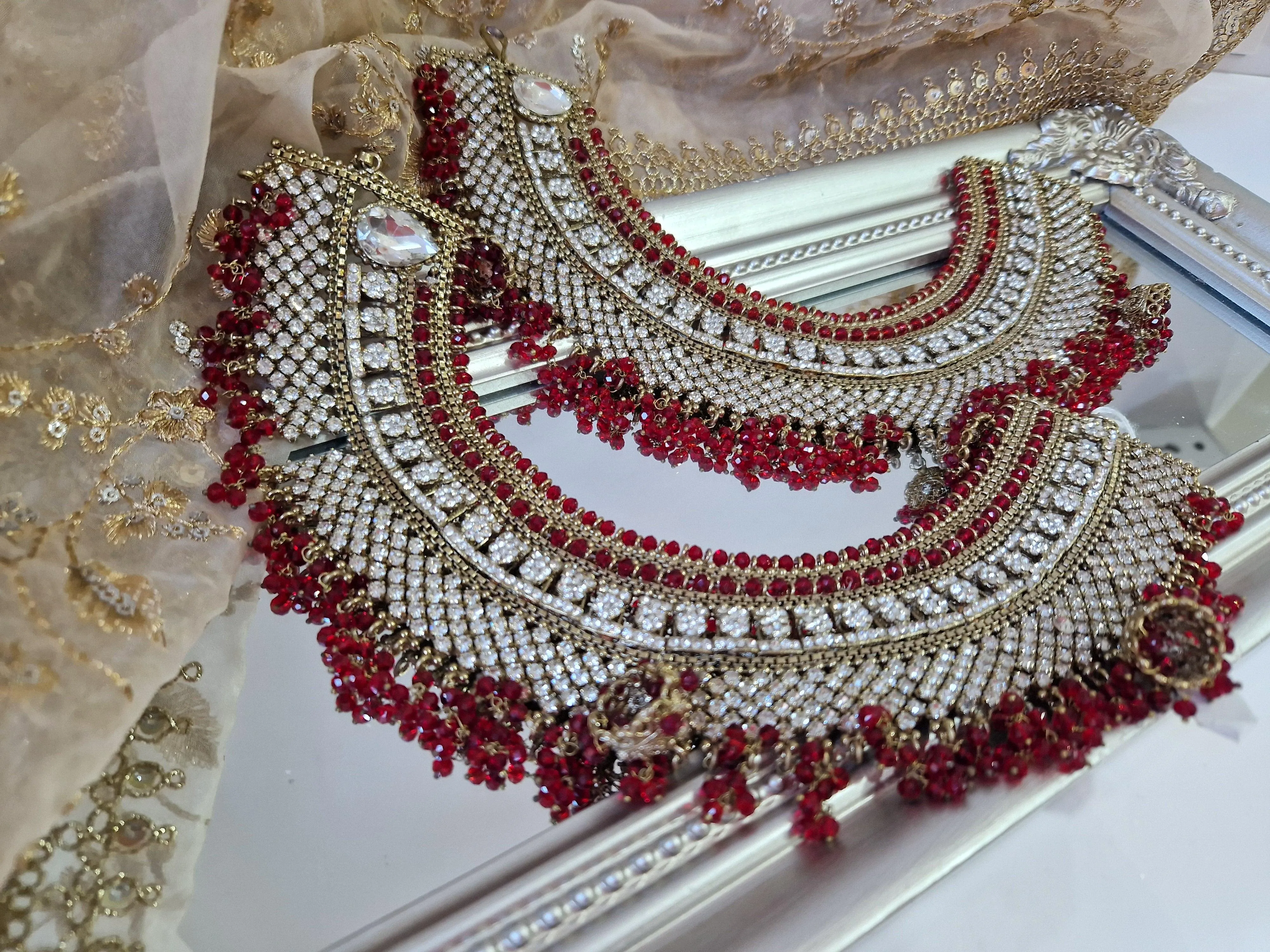 Royal Shaadi Antique Gold & Red Anklets (slight fault)
