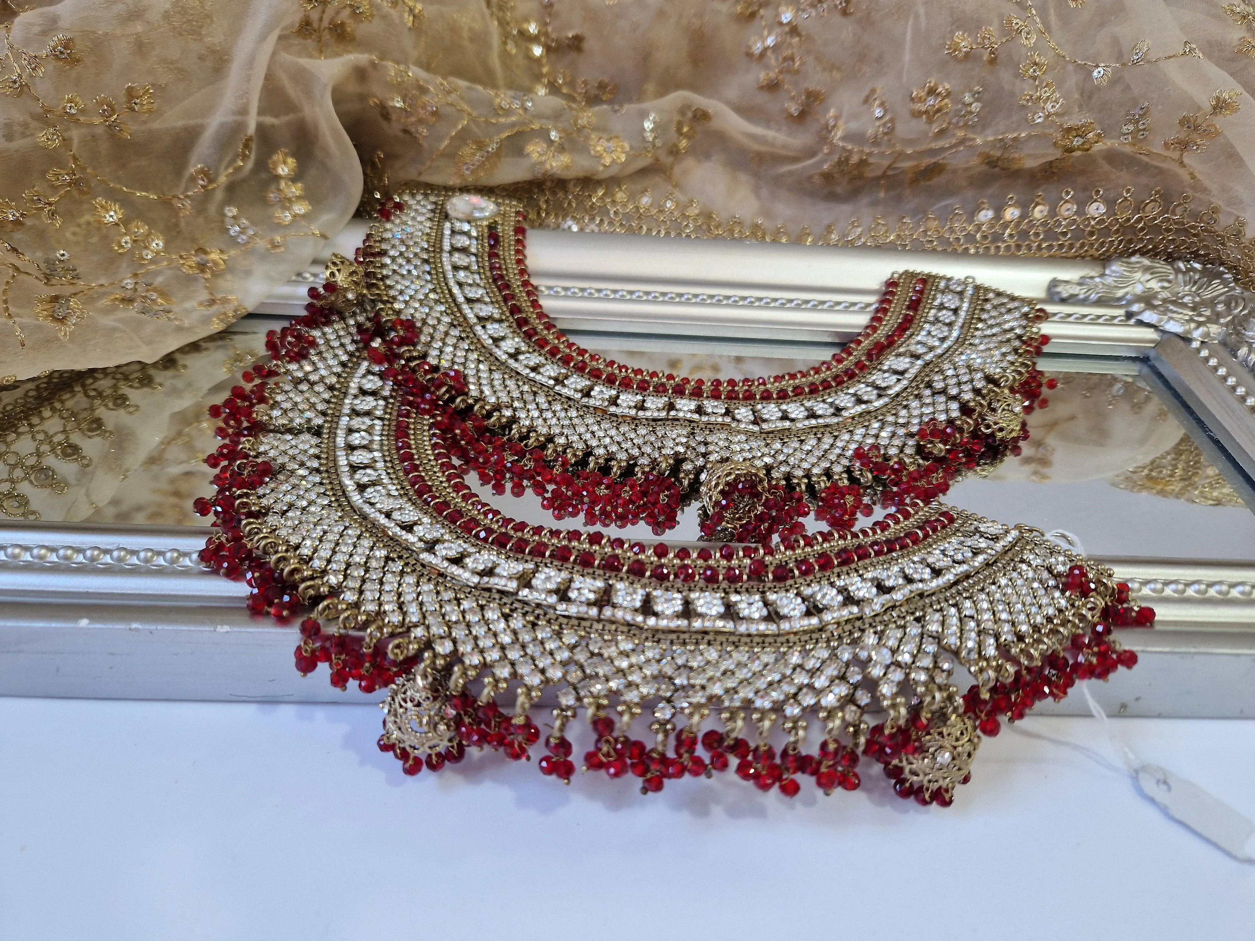 Royal Shaadi Antique Gold & Red Anklets (slight fault)
