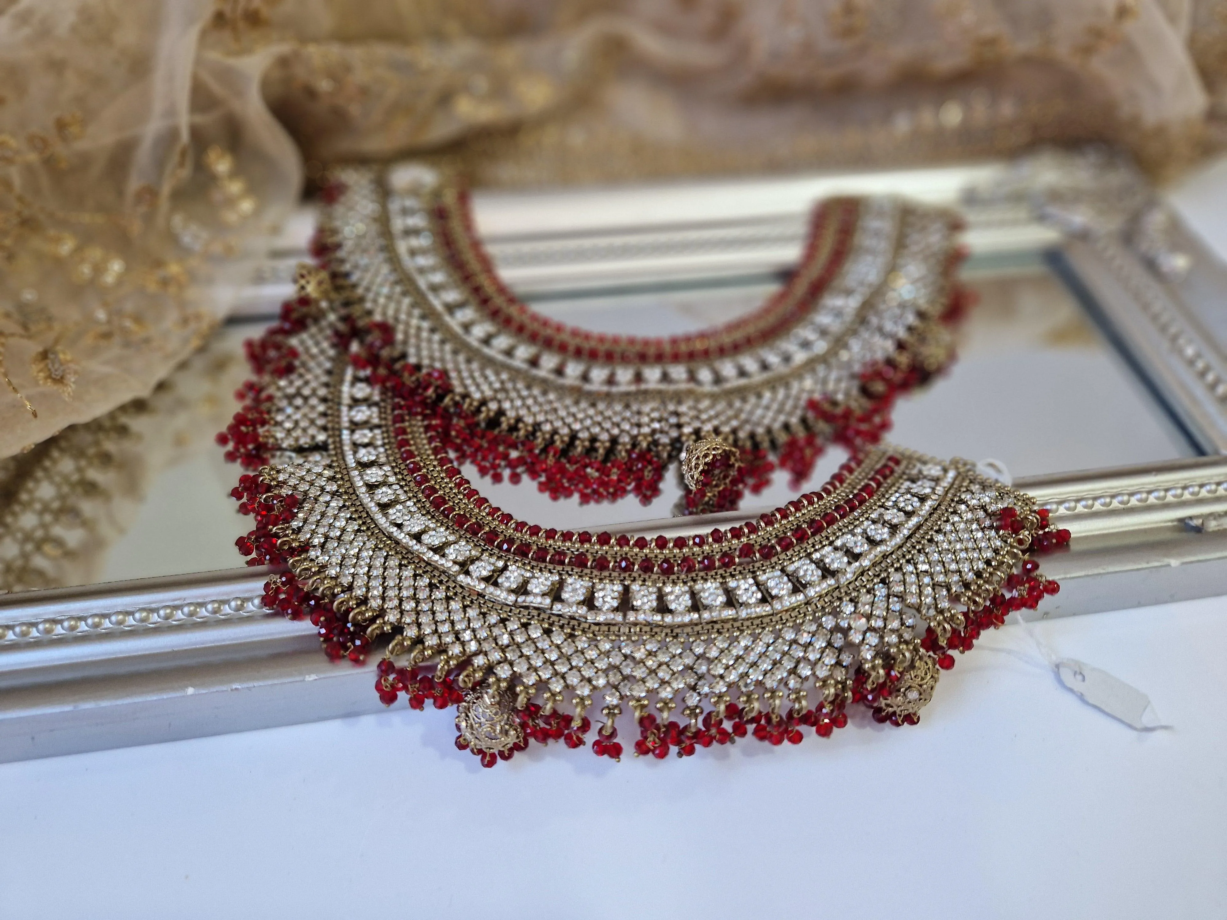 Royal Shaadi Antique Gold & Red Anklets (slight fault)