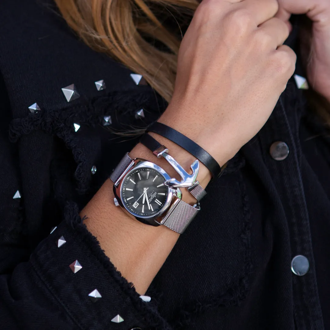 Silver Watch - Black Dial | Minimal date 38mm