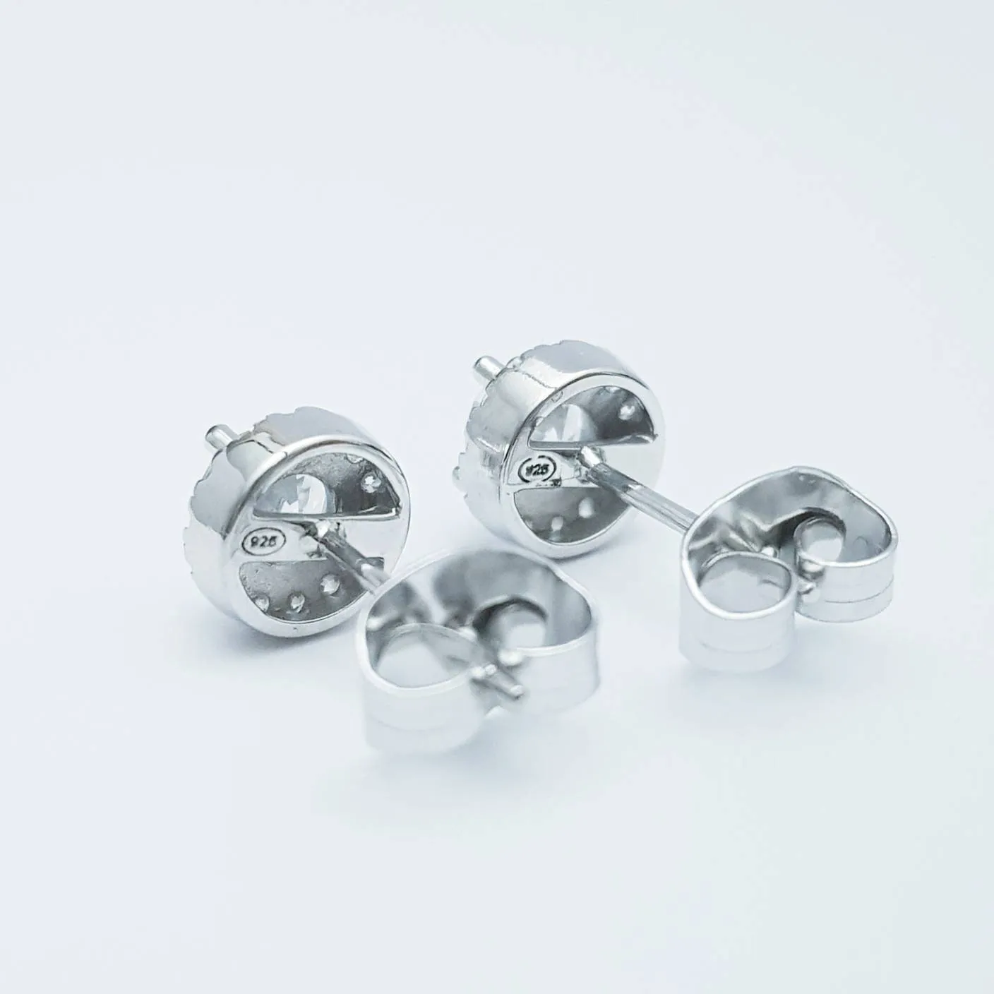 Small diamond cz earrings, small stud earrings, vintage earrings, diamond halo earrings, april birthstone studs
