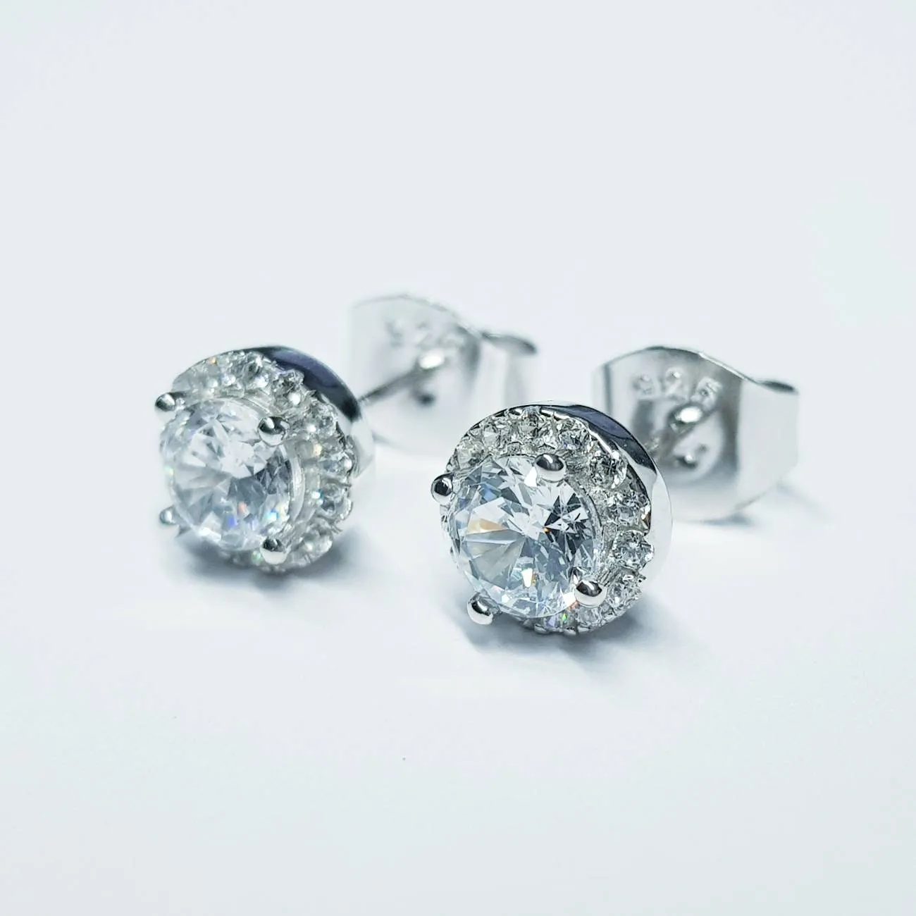 Small diamond cz earrings, small stud earrings, vintage earrings, diamond halo earrings, april birthstone studs