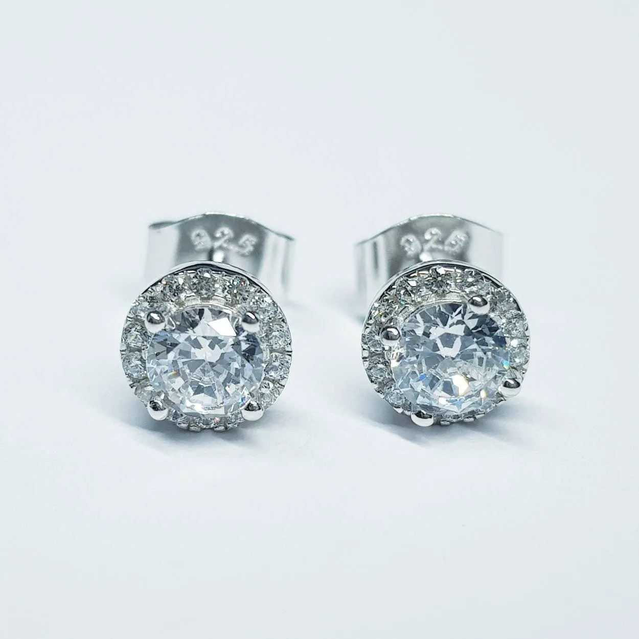 Small diamond cz earrings, small stud earrings, vintage earrings, diamond halo earrings, april birthstone studs