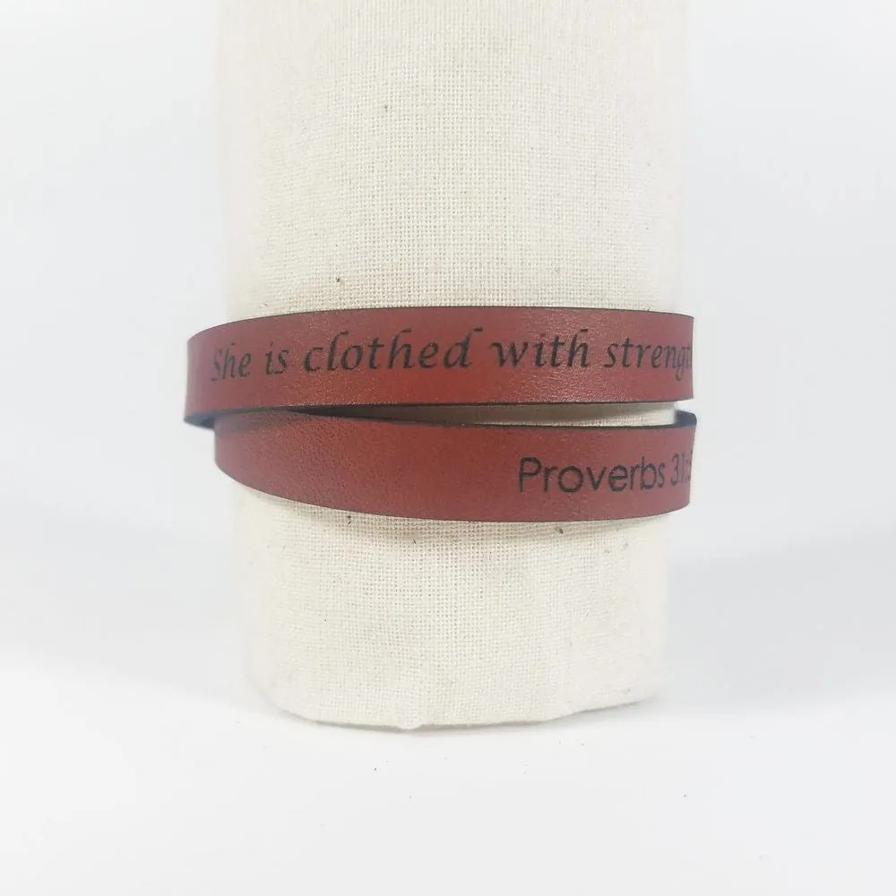 Spiritual Quote Wrap Bracelets - She is clothed with strength and dignity