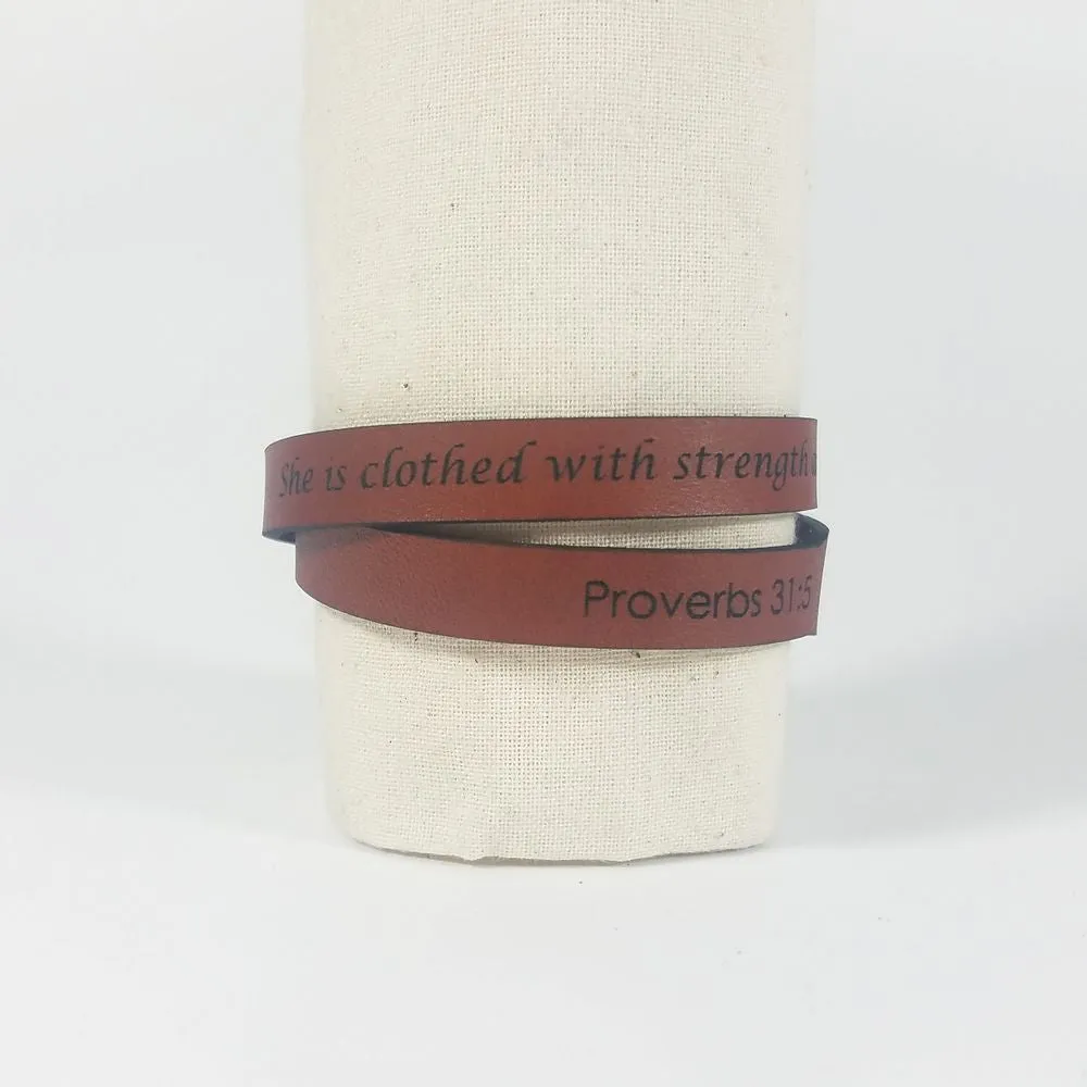 Spiritual Quote Wrap Bracelets - She is clothed with strength and dignity