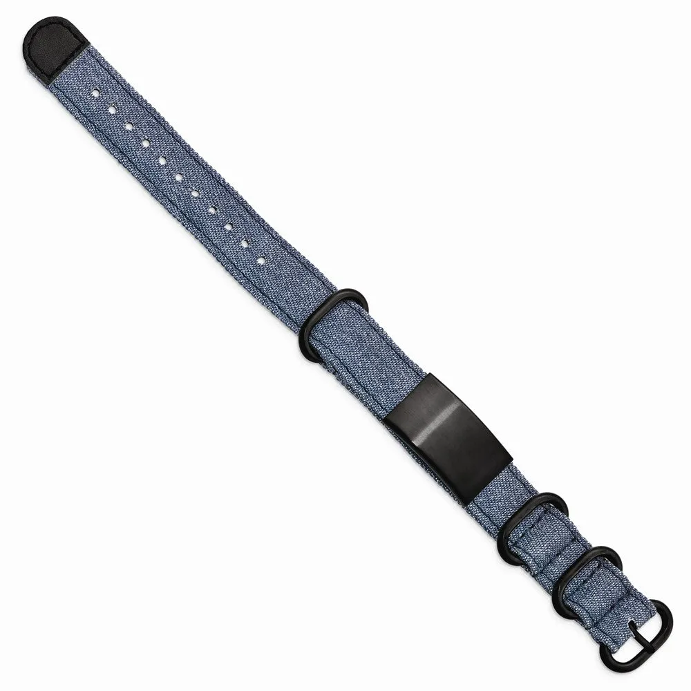 Stainless Steel Brushed Black IP Blue Jean Fabric Adj. ID Bracelet