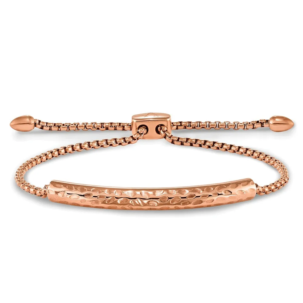Stainless Steel Polished Hammered Rose IP-plated Adjustable Bar Bracelet