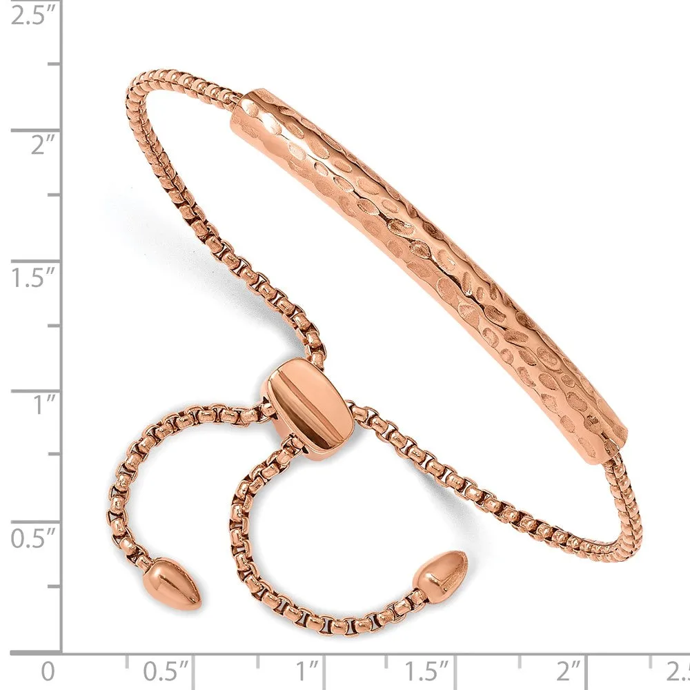 Stainless Steel Polished Hammered Rose IP-plated Adjustable Bar Bracelet