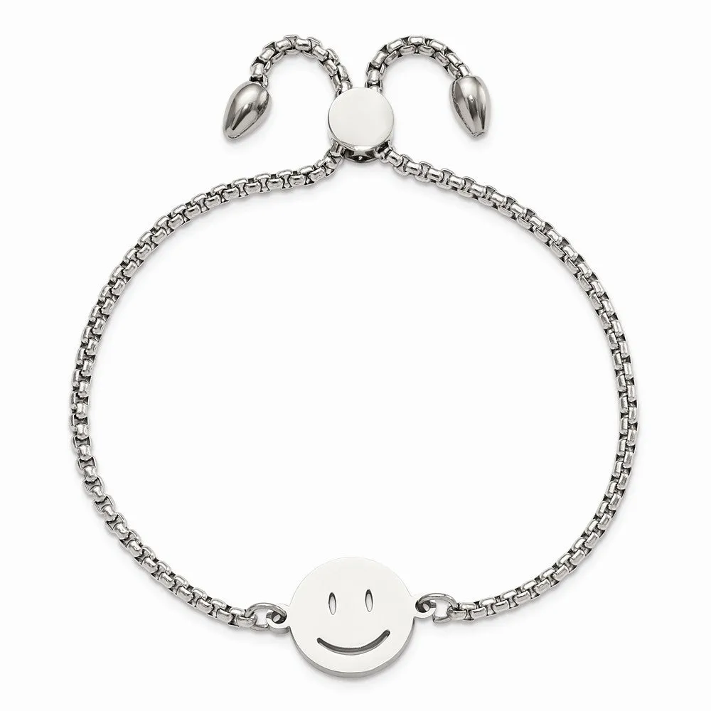 Stainless Steel Polished Happy Face Adjustable Bracelet