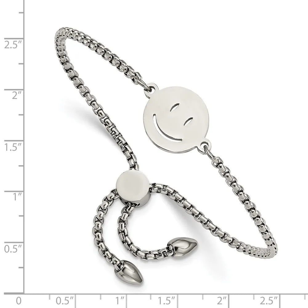 Stainless Steel Polished Happy Face Adjustable Bracelet