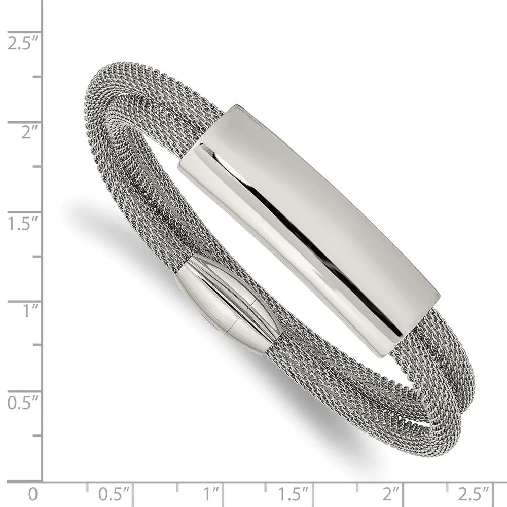 Stainless Steel Polished Mesh 2-Strand Adjustable ID Bracelet