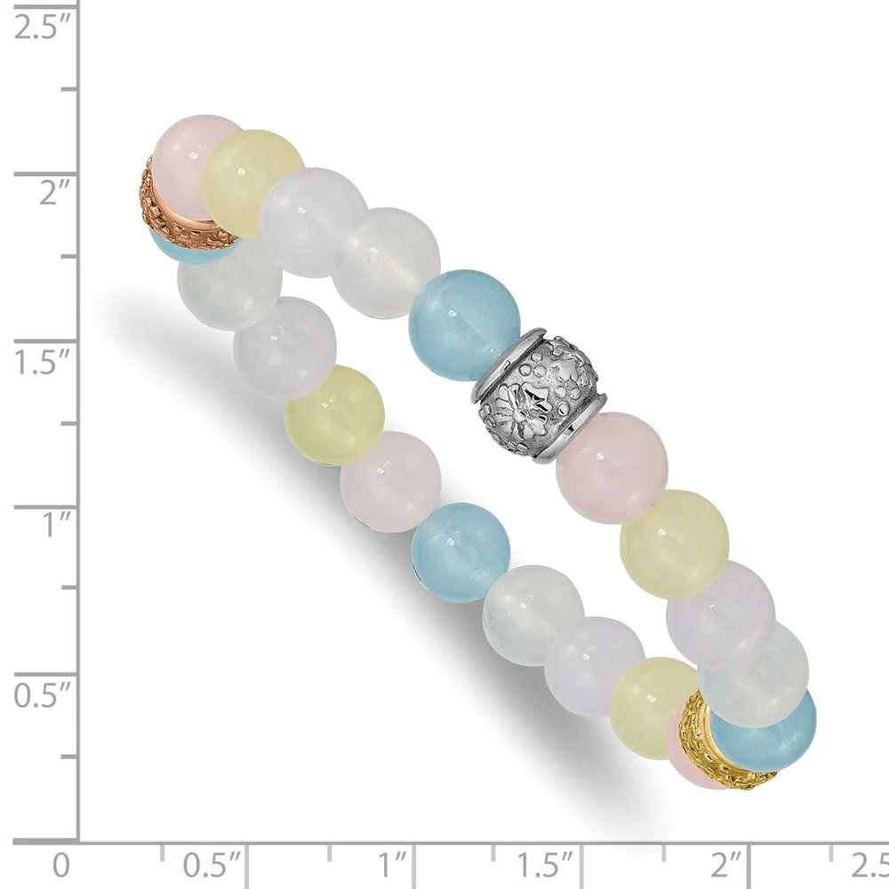 Stainless Steel Polished Rose/Yellow IP MultiColor Chalcedony Stretch Brace