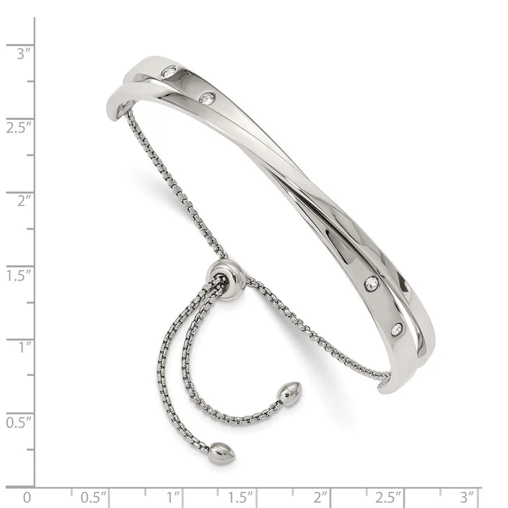 Stainless Steel Polished with Crystals from Swarovski Adjustable Bangle