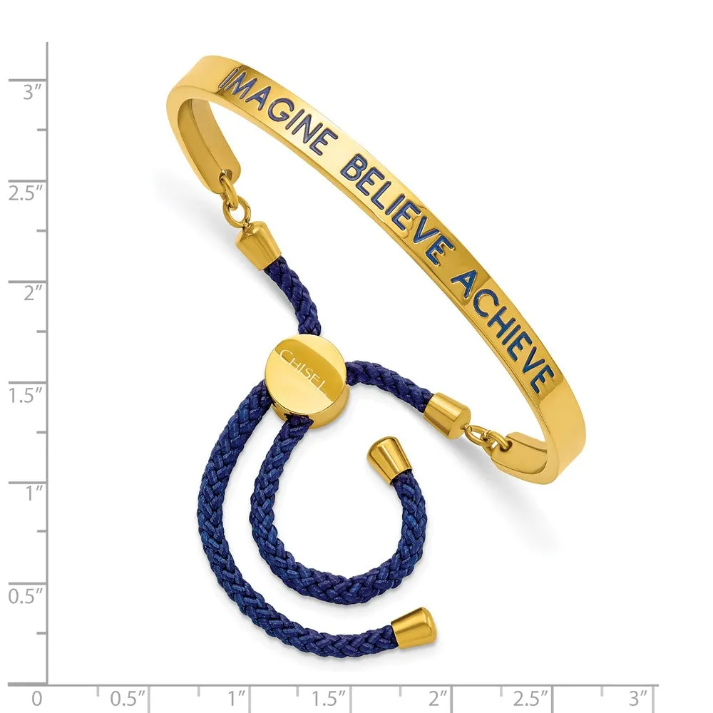 Stainless Steel Polished Yellow IP Blue Enamel & Nylon IMAGINE Adj Bangle