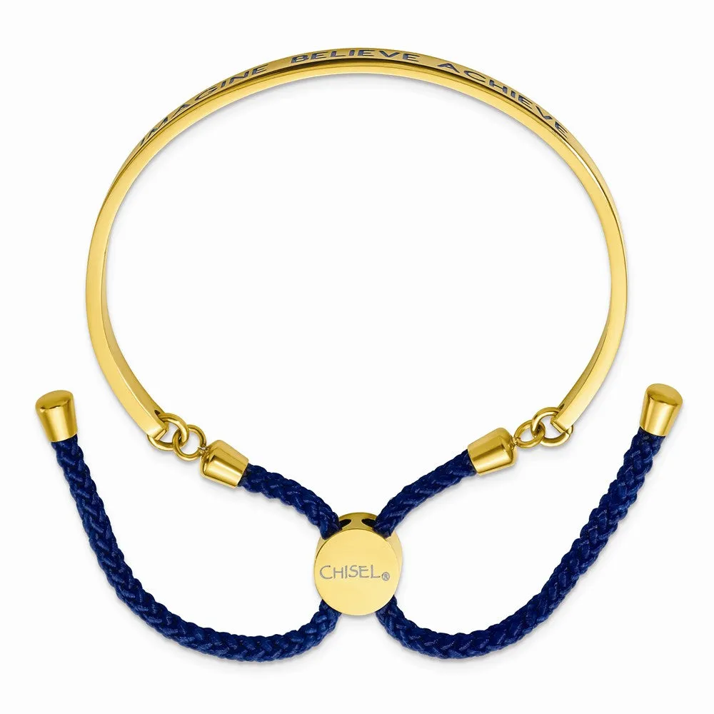 Stainless Steel Polished Yellow IP Blue Enamel & Nylon IMAGINE Adj Bangle