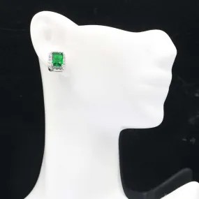 Sterling Silver Simulated Emerald Green Stud Earrings