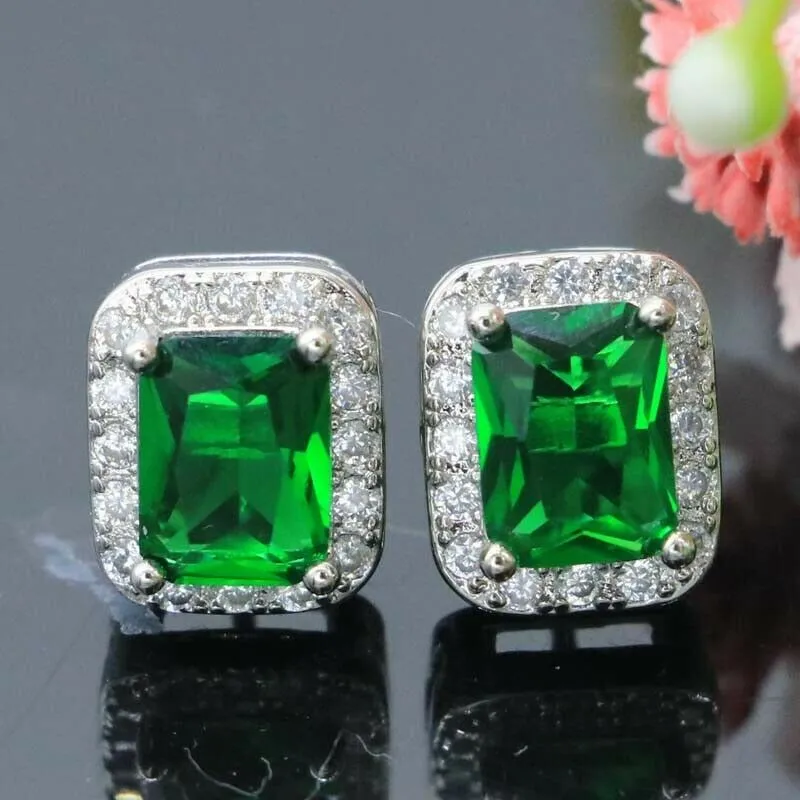 Sterling Silver Simulated Emerald Green Stud Earrings