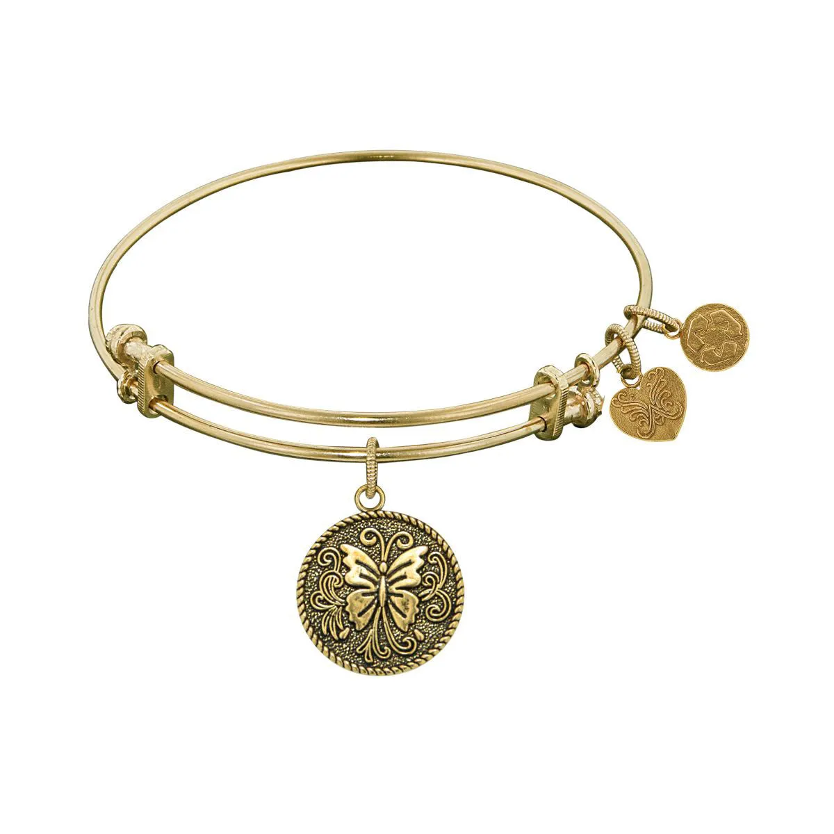 Stipple Finish Brass Butterfly Angelica Bangle Bracelet, 7.25"
