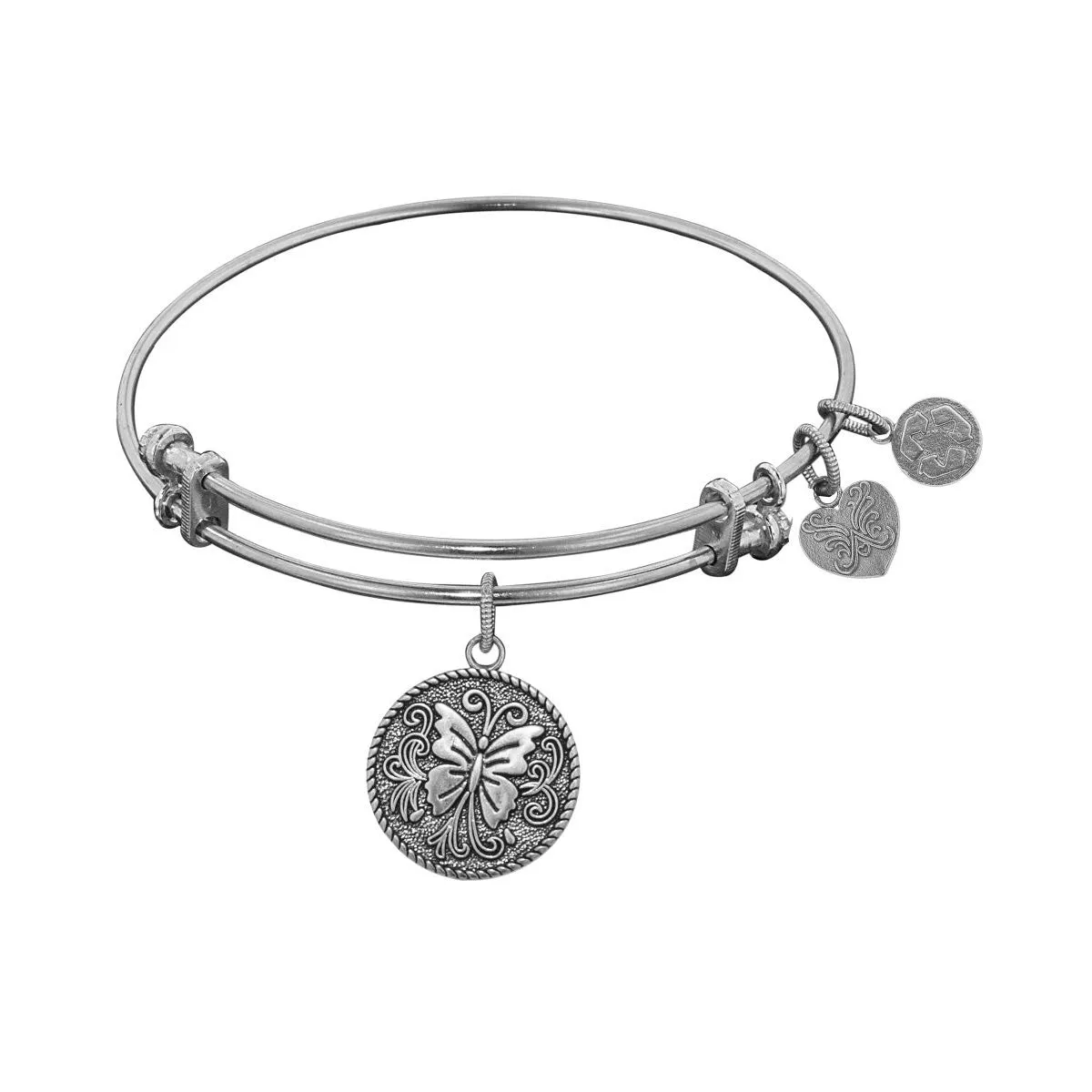 Stipple Finish Brass Butterfly Angelica Bangle Bracelet, 7.25"