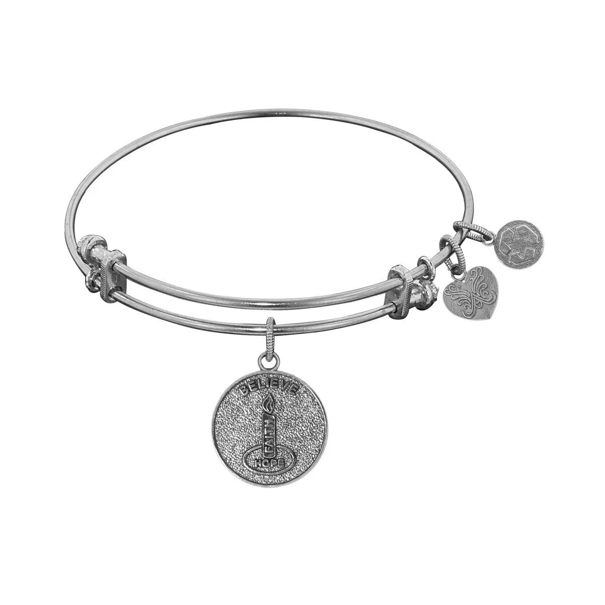 Stipple Finish Brass Candle, Believe, Hope, Faith Angelica Bangle Bracelet, 7.25"